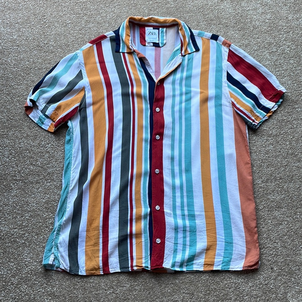 ZARA: Rainbow Striped Camp Shirt